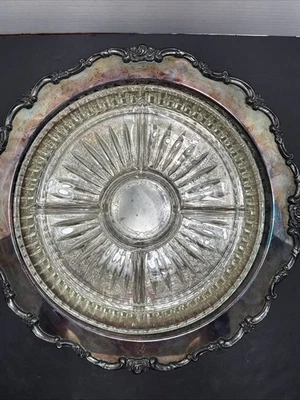 Plato de plata Lunt moderno victoriano plato de servir con inserto de vidrio Lunt V-157 Foto 1 de 4