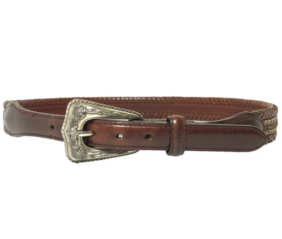 Cinturón Mujer Justin 30 Marrón Western Cuero Trenzado Vaquera Hebilla Floral Foto 1 de 4