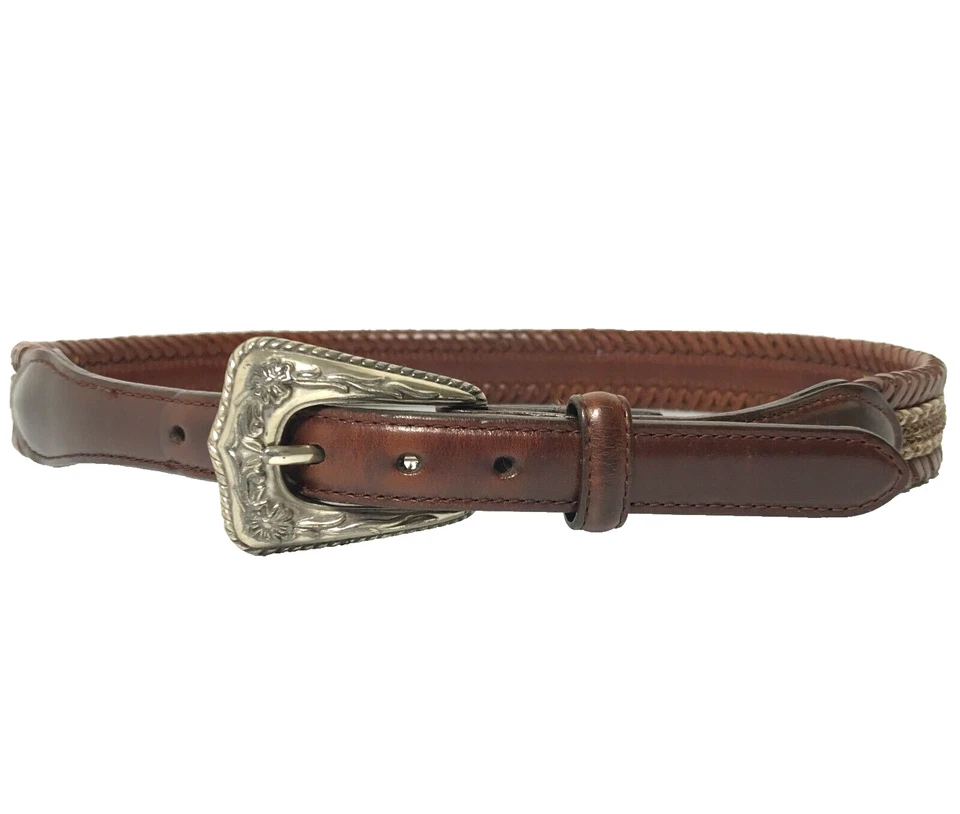 Cinturón Mujer Justin 30 Marrón Western Cuero Trenzado Vaquera Hebilla Floral Foto 1 de 4