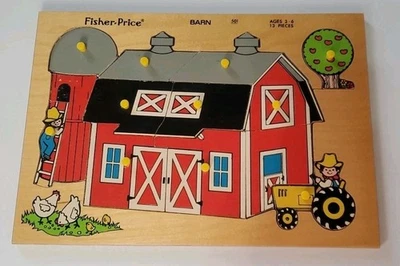 Rompecabezas de granero de madera Fisher-Price de colección #501 Quaker Oats 1971-1979 Holanda 13 piezas clavija Foto 1 de 4