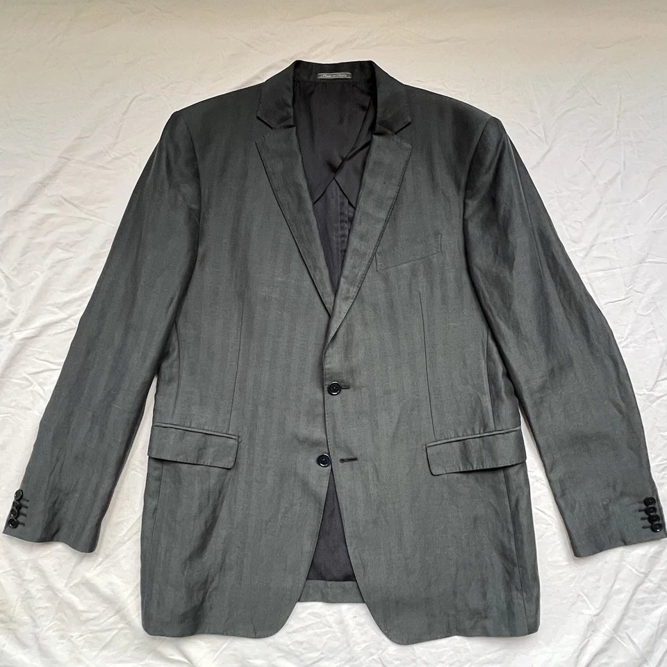 Chaqueta Blazer Salvatore Ferragamo Negra Para Hombre 42 R Lino Seda Italia Foto 1 de 4