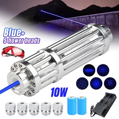 Puntero láser azul ajustable de 10 vatios antorcha de punto visible luz 2 baterías Foto 1 de 4