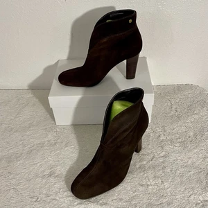 Franco Sarto Limber Dark Brown Suede Ankle Booties Size 6.5M Spilt Toe - Picture 1 of 11