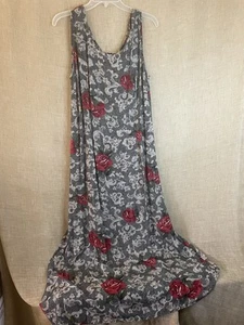 Expressions Womens Vintage 90s Maxi Dress Size 14 Black Lace Floral Print Slip - Picture 1 of 7