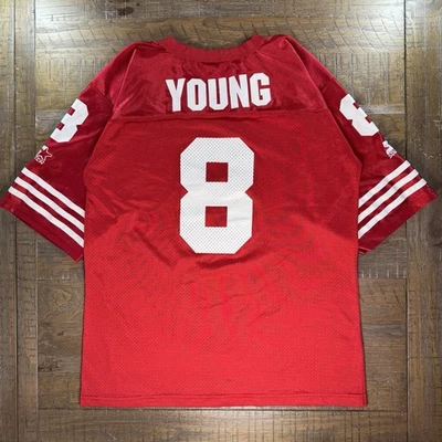 Camiseta deportiva de colección años 90 Steve Young 49ers Starter roja para hombre talla 48 GRANDE HECHA EN EE. UU. Foto 1 de 4