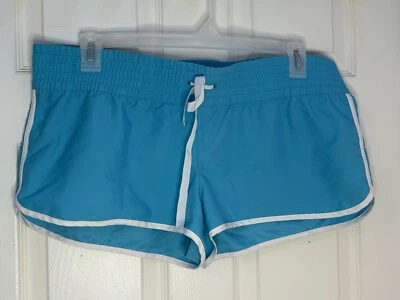 Shorts feminino azul turquesa elástico cintura GG sem forro praia casual - Imagem 1 de 4