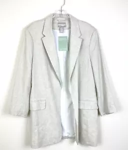 H&M Womens NWT Oversized Linen Blend Blazer Size M Oatmeal Beige Business Office - Picture 1 of 6