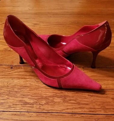 Preowned Womens Escada Suede Leather Patent Heels Pumps Red US 9.5 EU 39.5 - Image 1 of 4