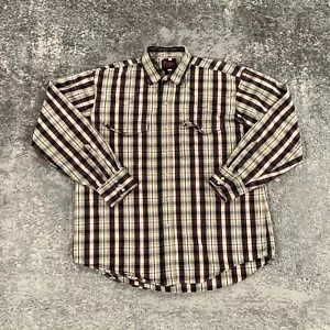 Plains Western Wear Shirt Mens Large L Beige Plaid Pearl Snap Heavy Knit Cowboy - Picture 1 of 12