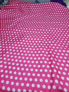 5 Yards Pink with White Polka Dot Print Cotton Blend Fabric 59" Wide - Picture 1 of 5