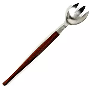 Vtg Mid Century Serving Fork or Spork Hankyu Japan Stainless Wood Handle MCM - Picture 1 of 7