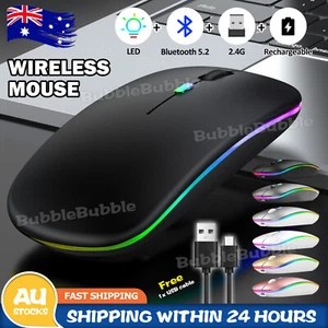Rechargeable Slim Wireless Mouse Bluetooth 5.2+ 2.4G Cordless For Laptop PC AU - Picture 1 of 17
