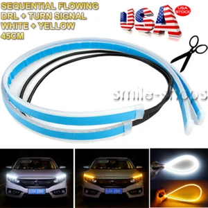 2PCS 45CM Amber White LED DRL Strip Light Daytime Running Flexible Car Soft Tube - Picture 1 of 12