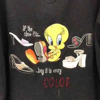 Vtg Classic Looney Tunes Collection Tweety V-Neck Embroidered Sweatshirt sz S - Image 1 of 4