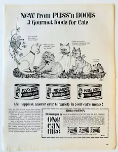Vintage 1963 PUSS n Boots Cat Food Advertising 14x11" Ephemera Wall Decor - Picture 1 of 1