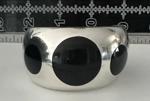 Vintage Sterling 925 Onyx Mexiko Modernist breites Armreif Armband 64,5 g signiert TE-26 - Bild 1 von 15