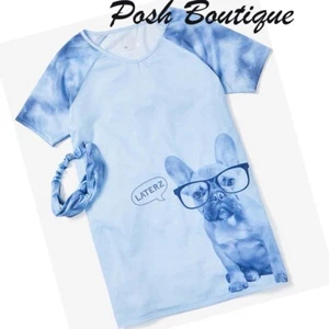 NWT Justice Girl's Laterz FRENCH BULLDOG Nightgown Pajama Gown Headwrap 7 8 10 - Picture 1 of 3