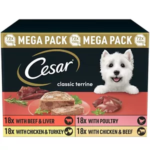 72 x 150g Cesar Classic Terrine Adult Wet Dog Food Trays Mixed Selection - Picture 1 of 8