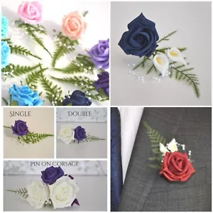 Wedding Corsage, buttonholes. Choose colour rose. Choose With/without Calla lily - Picture 1 of 41