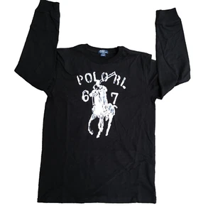 Polo Ralph Lauren Shirt Crew Neck Sz XL (18-20) Youth Long Sleeve Black 67 Horse - Picture 1 of 6