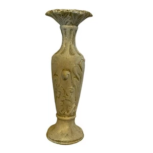 Portavelas de gres blanco diseño griego vintage destruido 8" de alto - Imagen 1 de 6