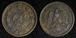 Mexico ESTADOS UNIDOS MEXICANOS Bronze 1914 Mo 1 Centavo wide date KM# 415 (446) - Picture 1 of 3