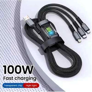 3 IN 1 Charging Cable Fast Charger USB Type C iPhone Samsung 100w Durable Braid - Picture 1 of 8