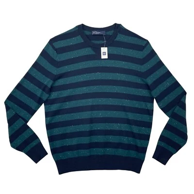Gap Mens XL Crewneck Sweater Blue Green Rugby Striped Soft Knit Pullover NEW - Image 1 of 4