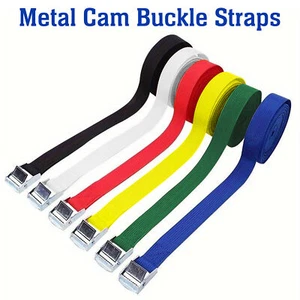 Metal Cam Buckle Tie Down Straps 1m & 5m Long 25mm Webbing Securing Luggage - Picture 1 of 12