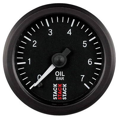 Stack Mechanical Oil Pressure Gauge - 0-100 Psi 52mm - Black Dial Face - Image 1 of 1