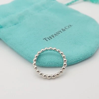 Tiffany & Co. 925 Sterling Silver Ziegfeld  Beaded Stacking Bead Ring Band Sz 7 - Image 1 of 4