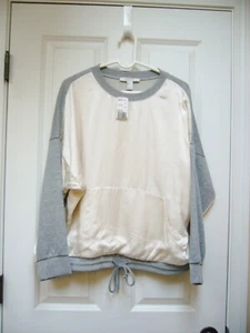 New Forever 21 Womens  Knit Top Long Sleeve Cream Grey Sz L  NWT - Picture 1 of 5