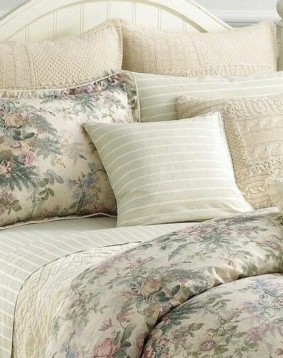 Ralph Lauren 冬季花园鼠尾草条纹 18 英寸方形牙套/枕套全新带标签 — 第 1/1 张图片