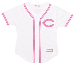 Outerstuff MLB Girls Youth (7-16) Cincinnati Reds Pink Glitter White Team Jersey - Picture 1 of 6