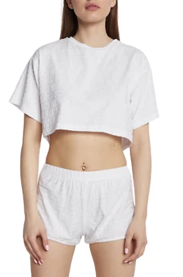 Iceberg T-Shirt Donna Logo Allover Cropped Fit Bianco - Imagen 1 de 4