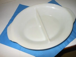Vintage Fire King White Milk Glass Divided Oval Serving Dish Reverse Logo USA - Picture 1 of 3