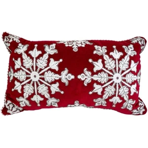 Weihnachten Urlaub Schneeflocke Überwurf Kissen rot Samt Perlen Feder Einsatz 23x13" - Bild 1 von 18