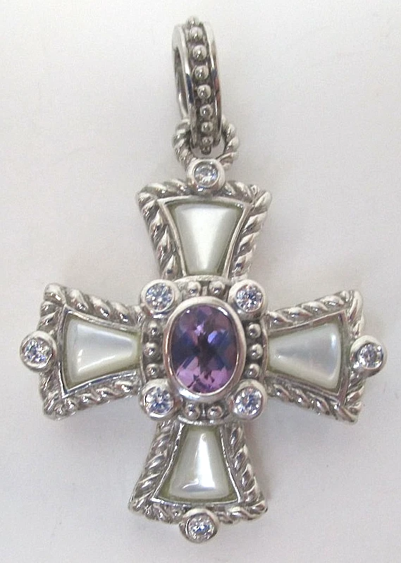 Colgante Judith Ripka Plata de Ley Cruz Madreperla y Amatista COMO NUEVO Foto 1 de 4
