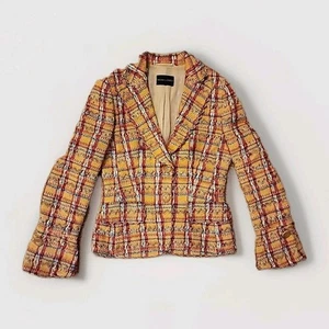 Rena Lange Multi Color Blazer Jacket sz 8 Ribbon Accents Textured Art To Wear - Picture 1 of 17