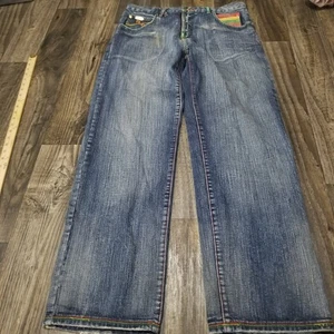 LRG Lifted Research Group Embroidered Denim Blue Jeans King Of Kings sz 36 Waist - Picture 1 of 22