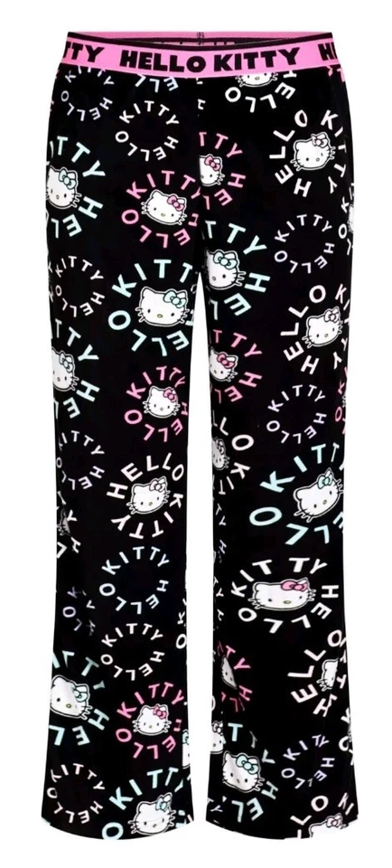 Sanrio Hello Kitty Womens Velour Pajama Pants With Pockets XL 16-18 Black