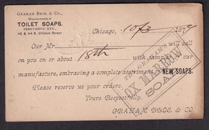 1879 Postkarte Graham Bros & Co Toilettenseifen Ochsenmark Parfümerie KalaMazoo MI - Bild 1 von 2