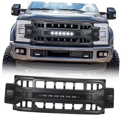 Parrilla delantera compatible con 2017-2019 F250 F350 F450 Super Duty negro mate Foto 1 de 4