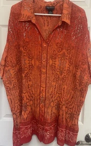 Maggie Barnes 3X Print Bluse 26 / 28 Kurzarm Bluse Knopfleiste Orange Glitzer - Bild 1 von 7
