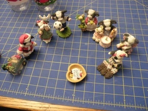 Lot Of 7 Vintage Enesco Mary Moo Moo’s Cows By Mary Ryhner + HEART BOWL - Picture 1 of 7