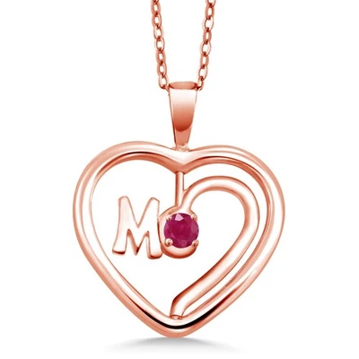 Colgante redondo de plata chapado en oro rosa de 18 quilates con cadena con rubí rojo de 0,25 quilates Foto 1 de 4