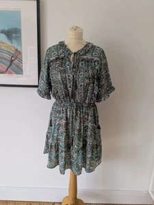 ANANDA WILD Grey Floral Paisley Print Silk Blend Mini Dress UK M/L - Picture 1 of 14