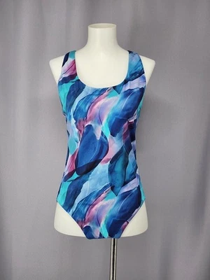 Traje de baño Athleta para mujer mediano azul púrpura de una pieza con tiras en la espalda atlético Foto 1 de 4