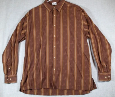 Camisa Tommy Bahama Manga Larga 100% Algodón Marrón Rayas Abotonada Para Hombre XL Foto 1 de 4