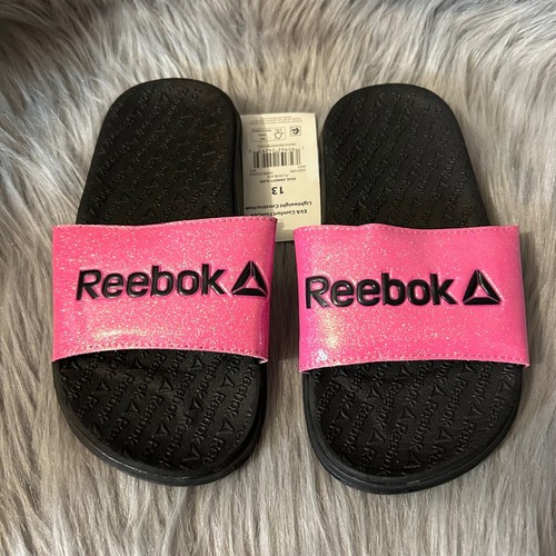 Scarpe sandali slip on Reebok Slides bambina taglia 13 rosa nero leggere